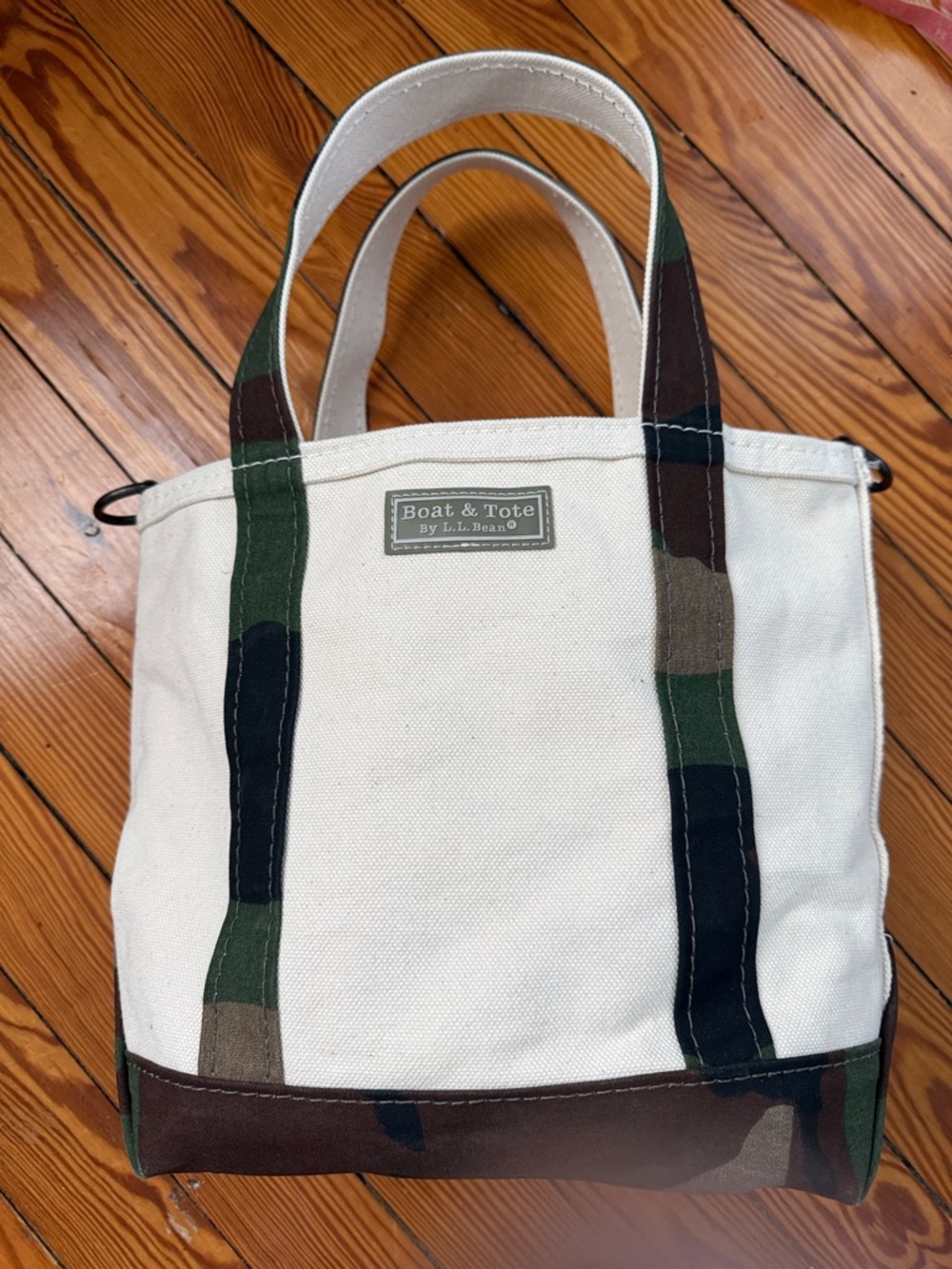 L.L. Bean Cream Canvas Boat & Tote with Camo Trim